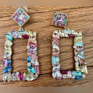 Christian Siriano Multicolor Crystal Rectangular Drop Earrings with Gold Tone